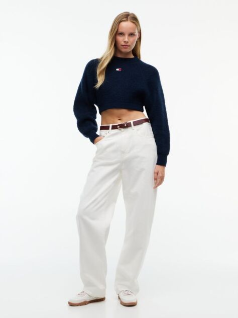 Blue Tommy Badge Crop Jumper With Alpaca  Women