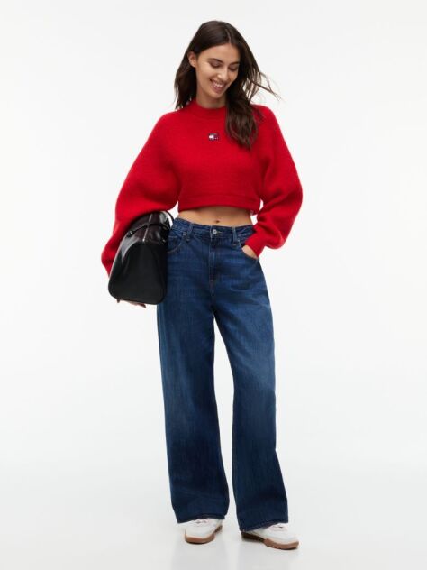 Red Tommy Badge Crop Jumper With Alpaca  Women