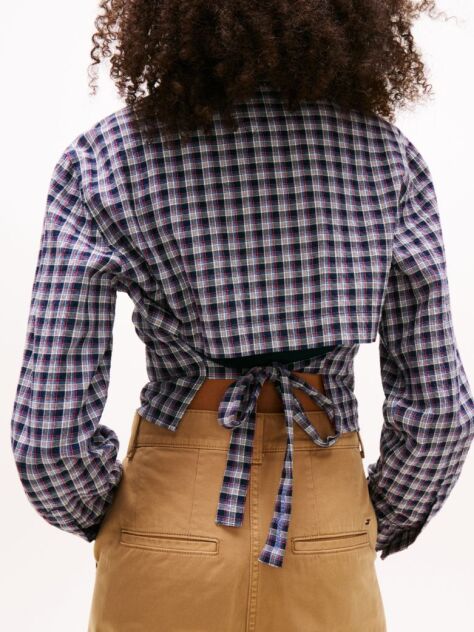 Multi Regular Fit Tie Back Check Seersucker Shirt  Women