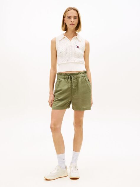 Green Linen Blend Five-Pocket Shorts  Women
