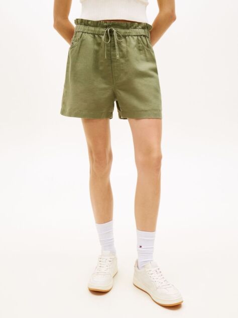 Green Linen Blend Five-Pocket Shorts  Women