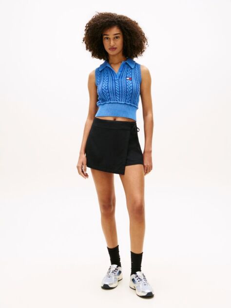 Black Side Tie Linen Blend Skort  Women