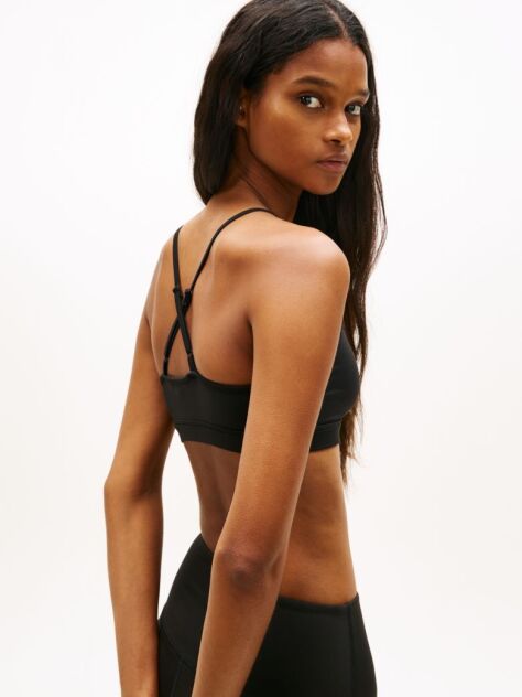 Black Athleisure Metal Logo Bralette Top  Women