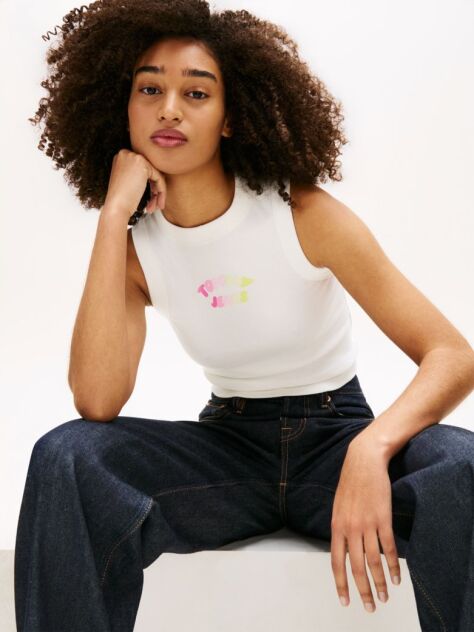 White Bubble Logo Slim Tank Top  Women
