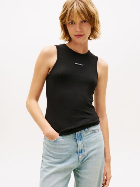 Black Logo Slim Ribbed Tank Top  Women