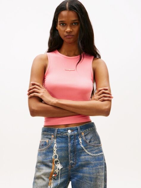 Pink Logo Slim Ribbed Tank Top  Women