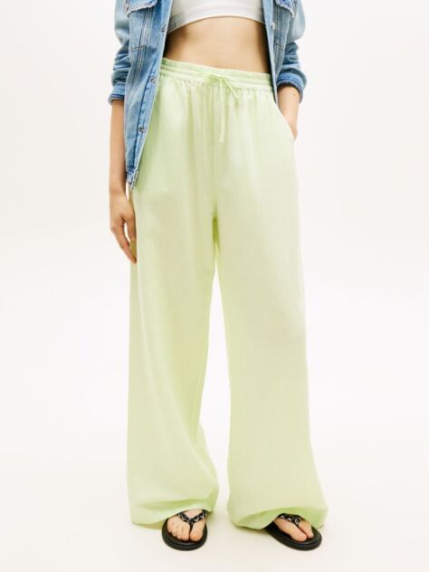 Green Loose Linen Blend Drawstring Trousers  Women
