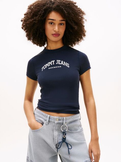 Μπλε Slim T-Shirt Με Κλασική Λαιμόκοψη Και Λογότυπο  Γυναίκες