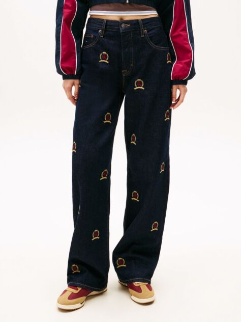Denim Mia Crest Embroidery Relaxed Straight Leg Jeans  Women