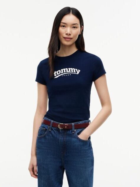 Μπλε T-Shirt Σε Στενή Γραμμή Με Λογότυπο  Γυναίκες