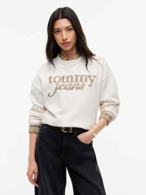 Άσπρο Fleece Φούτερ Σε Boxy Γραμμή Με Λογότυπο Και Κλασική Λαιμόκοψη  Γυναίκες
