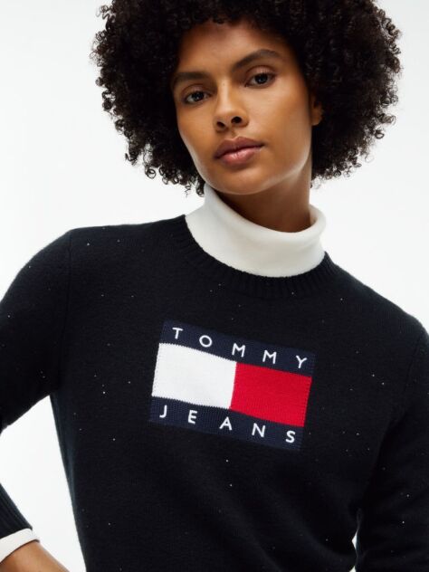Black Sparkle Flag Badge Mini Jumper Dress  Women