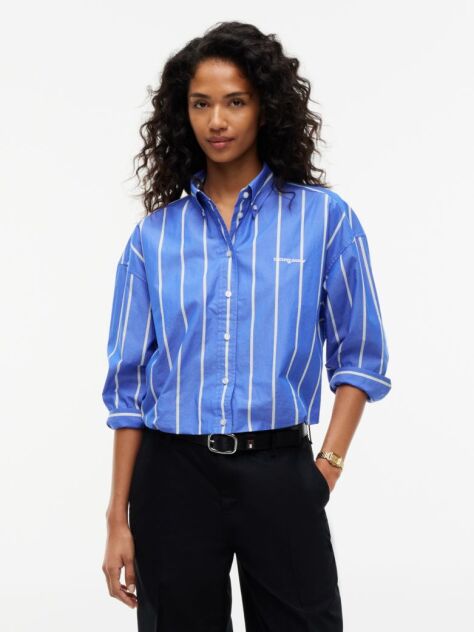 Multi Πουκάμισο Oversized Cropped Από Ποπλίνα   Γυναίκες