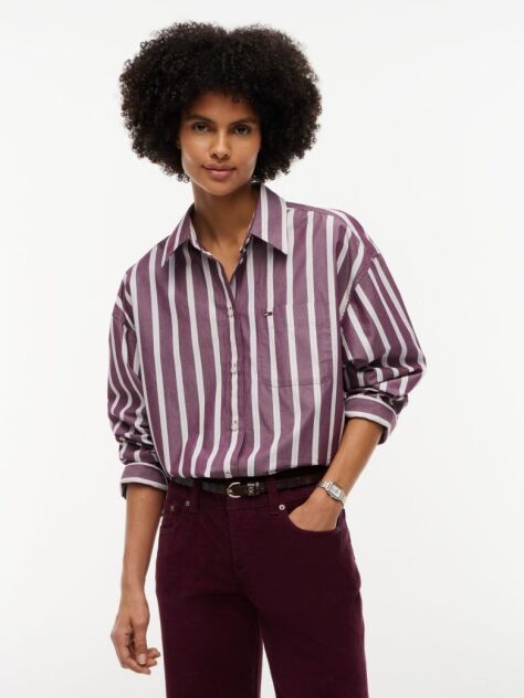 Multi Oversized Fit Yarn Dyed Poplin Shirt  Women