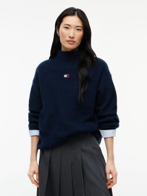 Blue Tommy Badge Mock Neck Jumper With Alpaca  Women