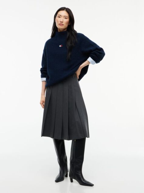Blue Tommy Badge Mock Neck Jumper With Alpaca  Women