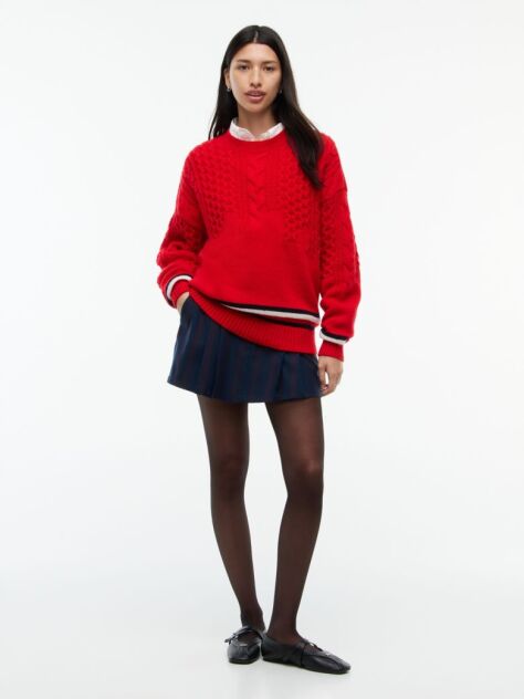 Red Pure Wool Cable Knit Oversized Jumper  Women