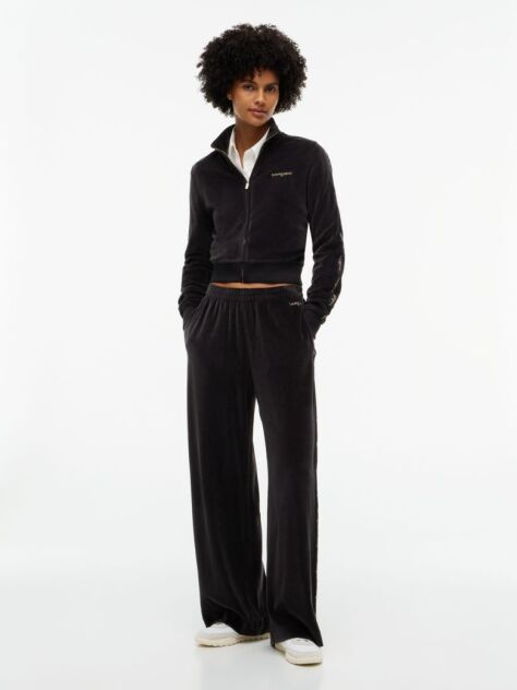 Black Logo Tape Embroidery Relaxed Velour Joggers  Women