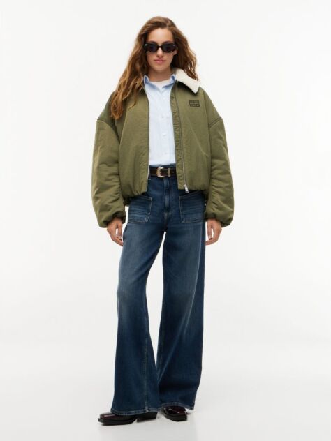 Πράσινο Τζάκετ Bomber Oversized Με Γιακά Από Συνθετική Γούνα  Γυναίκες
