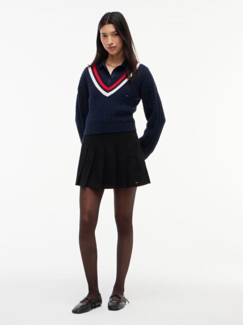 Blue Cable Knit Oversized V-Neck Jumper  Women