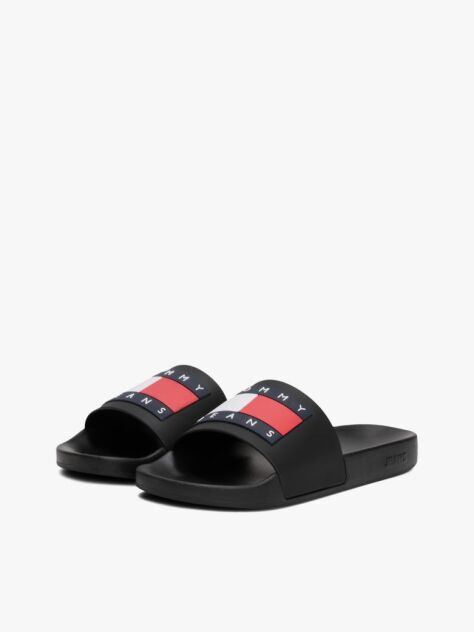 Black Essential Flag Badge Pool Slides  Men