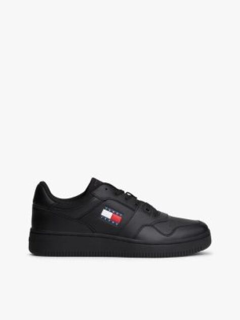 Black Essential Retro Leather Basketball Trainers  Men