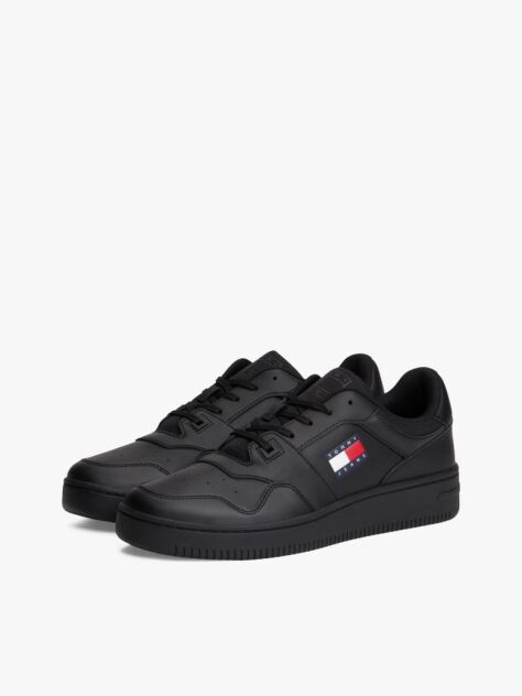 Black Essential Retro Leather Basketball Trainers  Men