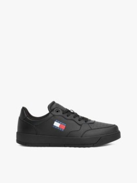 Black Retro Essential Leather Badge Trainers  Men