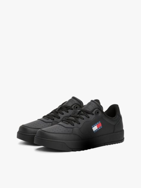 Black Retro Essential Leather Badge Trainers  Men