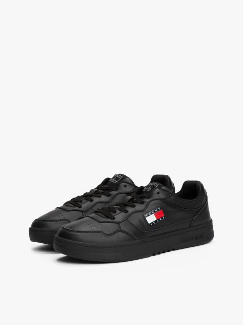 Μαύρο Δερμάτινα Sneakers Με Colour-Blocked Λεπτομέρεια  Άνδρες