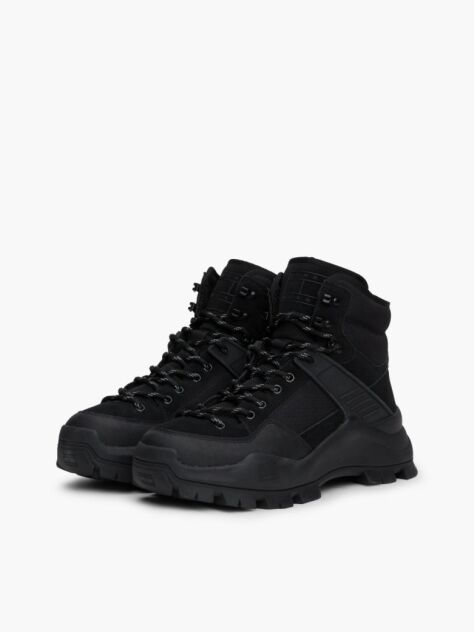 Black Leather Cleat Hybrid Boots  Men