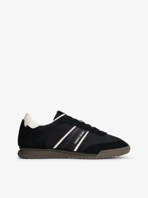 Black Retro Mixed Texture Serrated Trainers  Men