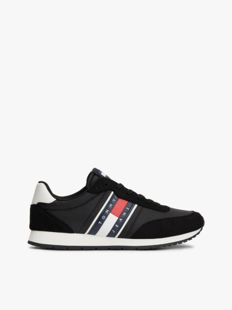 Black Mixed Texture Contrast Heel Trainers  Men