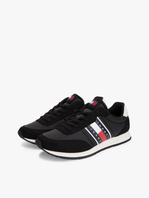 Black Mixed Texture Contrast Heel Trainers  Men