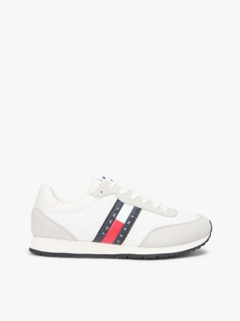 Beige Mixed Texture Contrast Heel Trainers  Men
