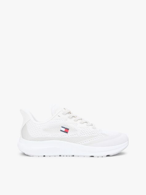 White Jacquard Knit Logo Trainers  Men
