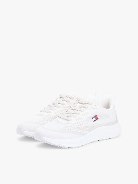 White Jacquard Knit Logo Trainers  Men