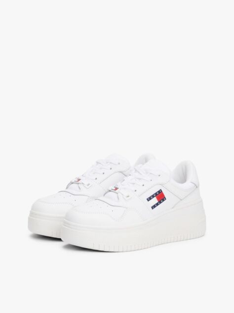 Άσπρο Essential Ρετρό Δερμάτινα Sneakers Με Σόλα Flatform  Γυναίκες