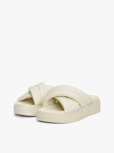 White Padded Strap Platform Slides  Women