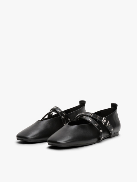 Black Leather Crossover Strap Mary Jane  Women