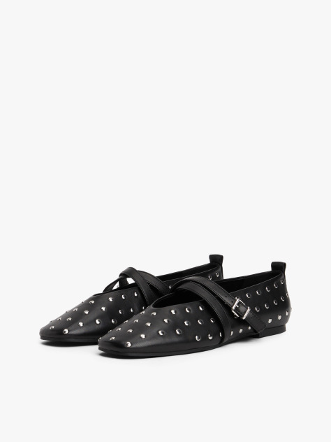 Black Studded Mary Jane Ballerinas  Women