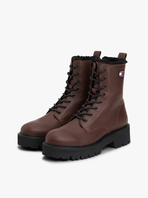Brown Leather Warm Lined Cleat Mid Boots  Women
