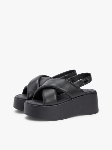 Black Padded Strap Wedge Sandals  Women