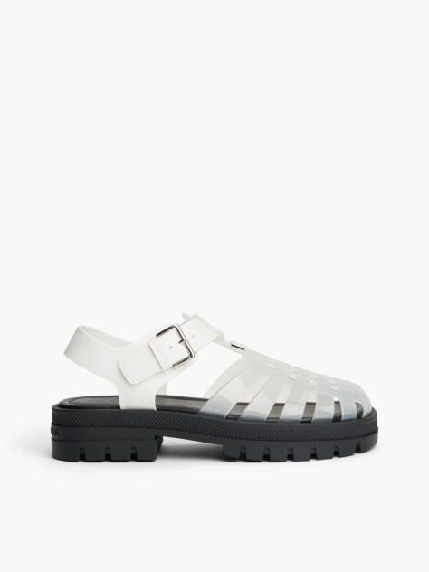 White Jelly Chunky Cleat Fisherman Sandals  Women