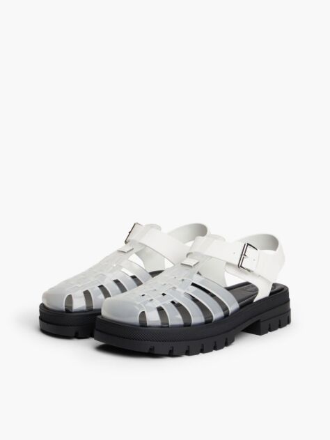 White Jelly Chunky Cleat Fisherman Sandals  Women