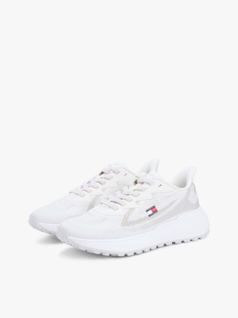 White Mesh Jacquard Knit Cleat Trainers  Women
