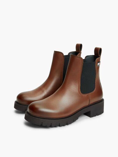 Brown Leather Cleat Chelsea Boots  Women