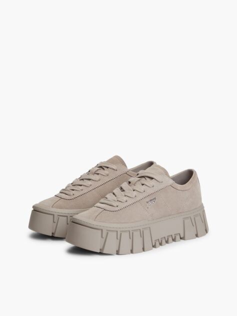 Καφέ Σουέτ Sneakers Με Λογότυπο Και Πλατφόρμα  Γυναίκες