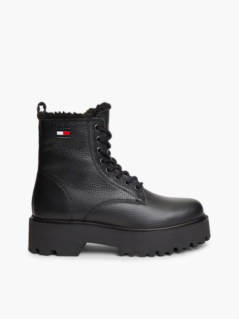 Black Archive Leather Warm Lined Platform Lace-Up Boots  Women