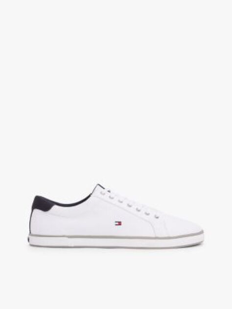White Canvas Lace Up Trainers  Men